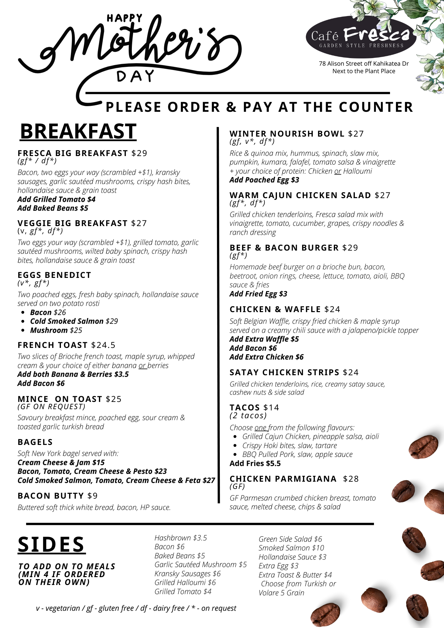 Mothers Day Menu 2025